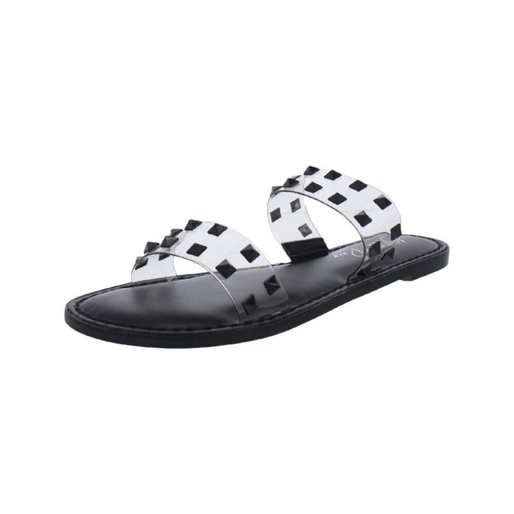 WILD PAIR Womens Black Double Band Ginnie Round Toe Slip On Slide Sandals 9 M